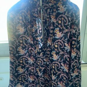 LOFT Floral Print Blouse - Black and Pink